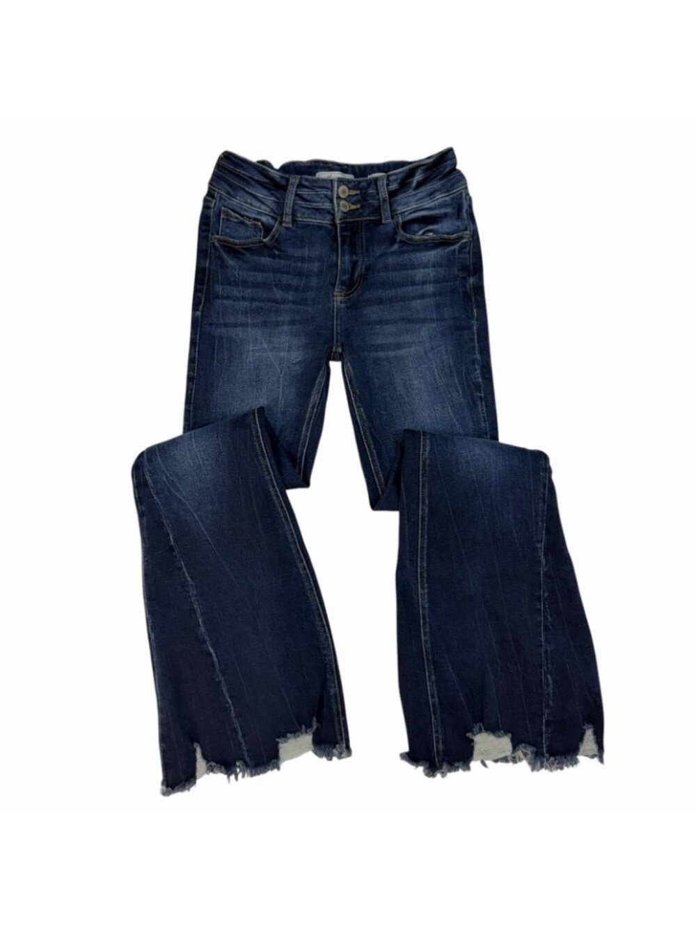 Kancan Signature Mid Rise Super Flare Jeans Size 26 Distressed Raw Hems VBK2079L - Picture 11 of 13